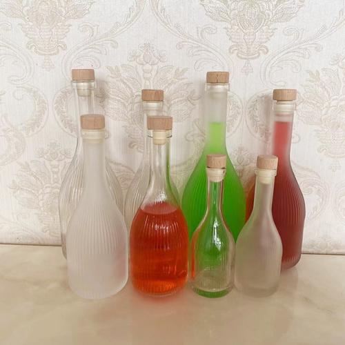 厂家批发竖条纹500ml果酒瓶 冰酒瓶 玻璃空瓶透明蒙砂酒瓶 密封瓶